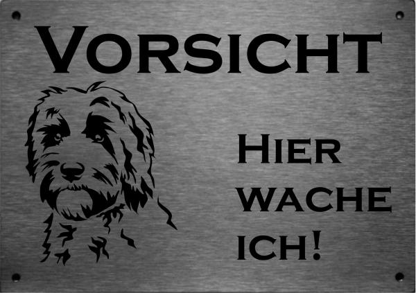 Edelstahl Warnschild Labradoodle VORSICHT Hier wache ich!